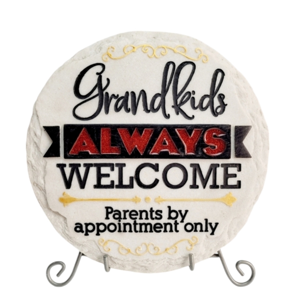 Spoontiques Stepping Stone Lawn Art Wall Hanging Grandkids Always Welcome  9.5"